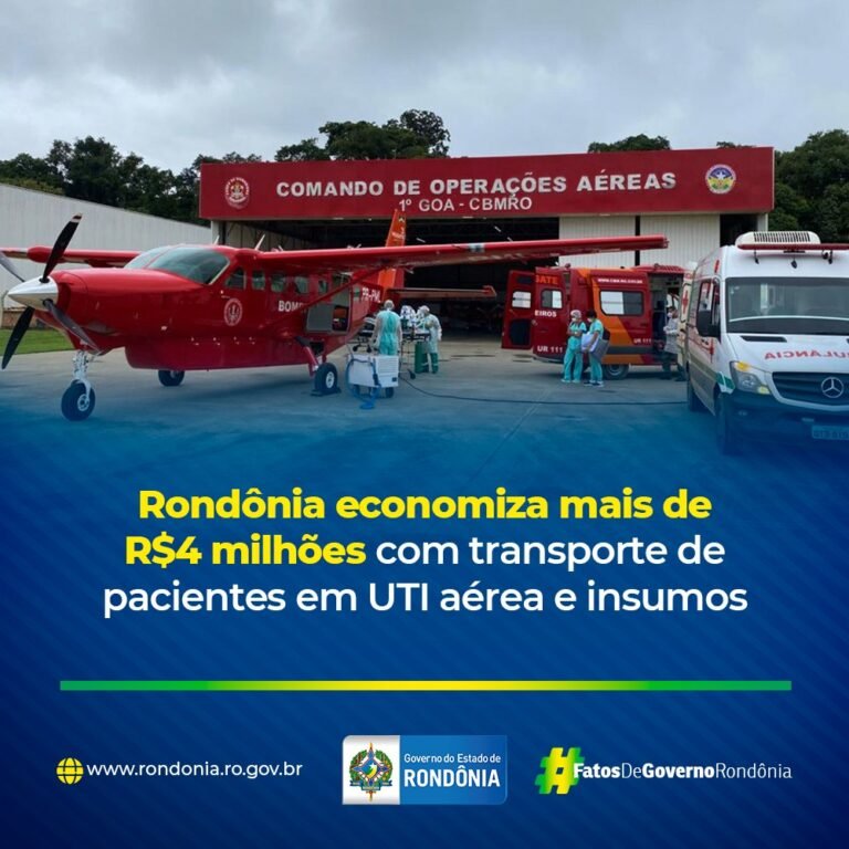 Rondônia economiza quase R$ 5 milhões com transporte de pacientes em UTI Aérea e insumos