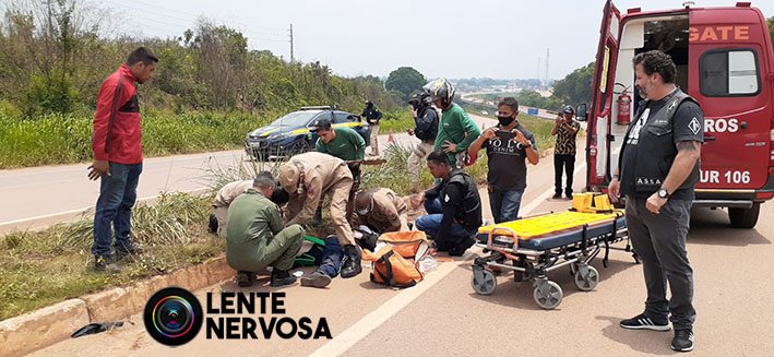 Motoqueiro quebra braço e perna em grave acidente em Candeias do Jamari