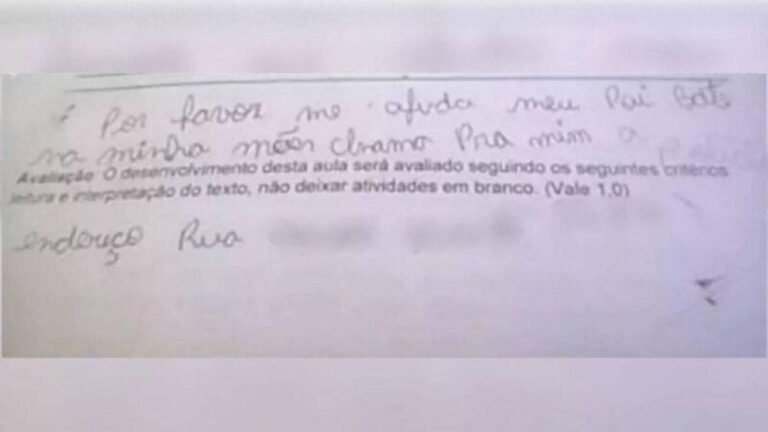 Menino de 08 anos comove Rondônia ao deixar recado em prova escolar: “por favor, me ajuda, meu pai bate na minha mãe”