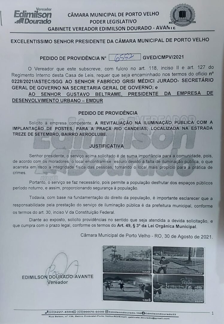 Iluminação é revitalizada na Praça Rio Candeias após pedido do Vereador Edimilson Dourado