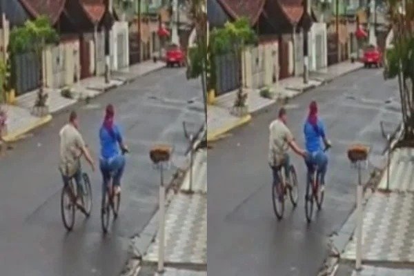 Homem passa a mão em ciclista que seguia para o trabalho - VÍDEO 1 Homem passa a mão em ciclista que seguia para o trabalho - VÍDEO