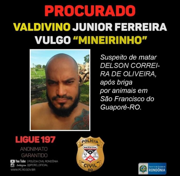 Polícia Civil divulga foto de acusado de matar homem com tiro no pescoço em RO