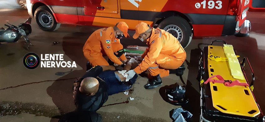 Acidente na zona sul resulta em motociclista com fratura exposta na perna