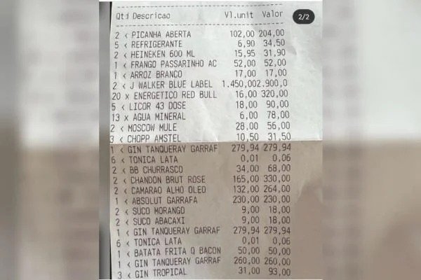 Homem fingiu mal-estar para não pagar conta de R$ 6 mil em bar