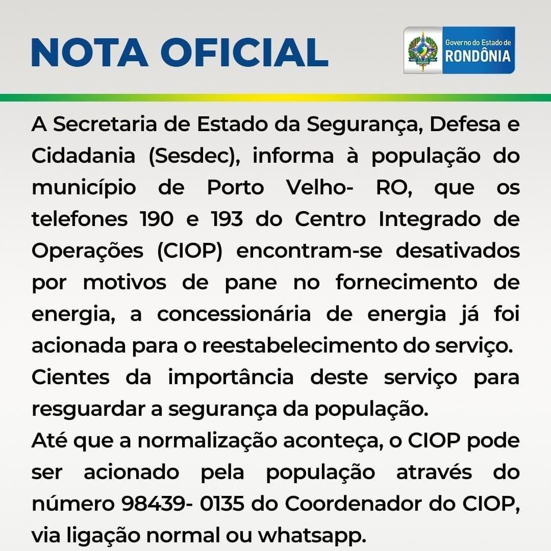 Telefones 190 e 193 estão desativados; saiba qual número ligar em caso de emergência