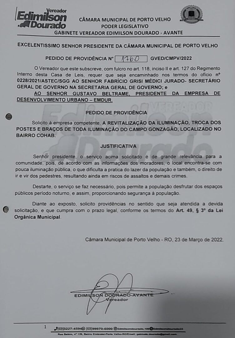 Iluminação é revitalizada em campo na zona sul a pedido do vereador Edimilson Dourado