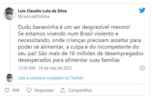 Filho de Lula rebate Eduardo Bolsonaro: “Culpa é do seu pai!”