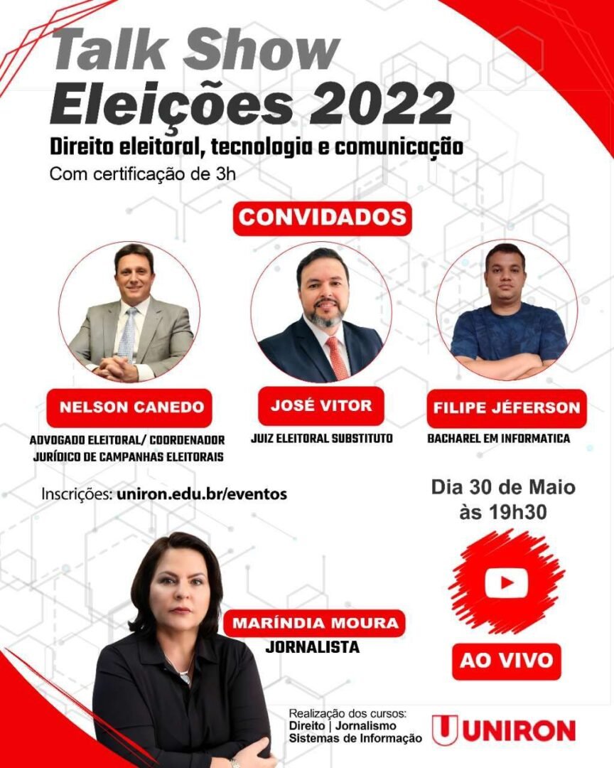 Cursos das áreas de tecnologia, comunicação e direito promovem Talk Show sobre as Eleições 2022