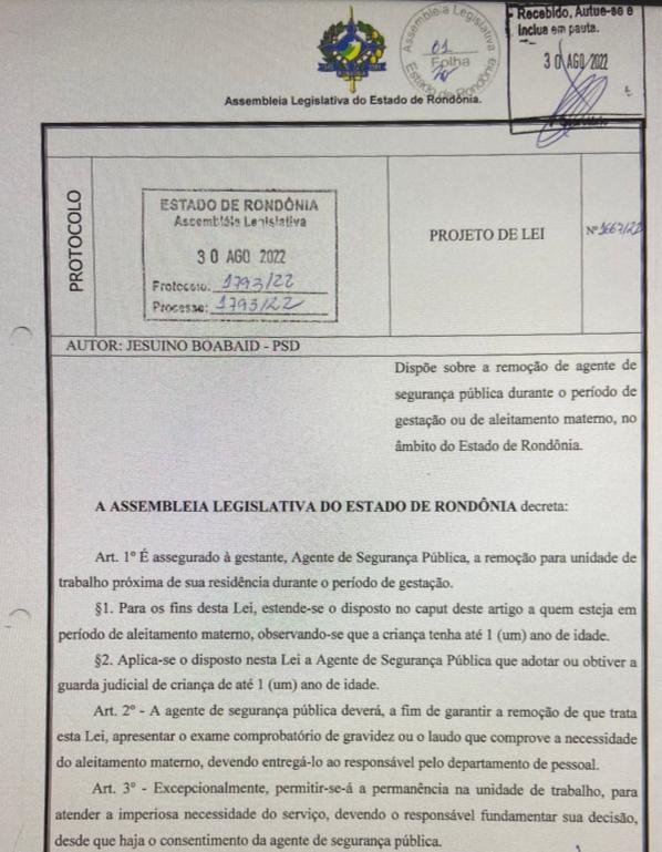 APROVADA – Lei de Jesuíno Boabaid beneficia agentes de segurança durante gravidez e amamentação