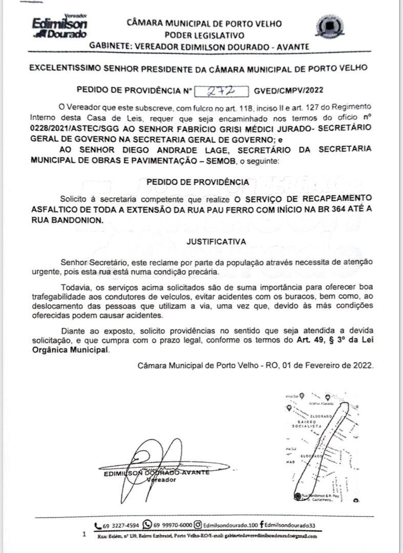 Rua Pau Ferro é recapeada a pedido do vereador Edmilson Dourado