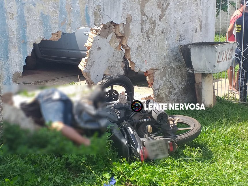 Motociclista cruza avenida e morre ao colidir em muro de residência