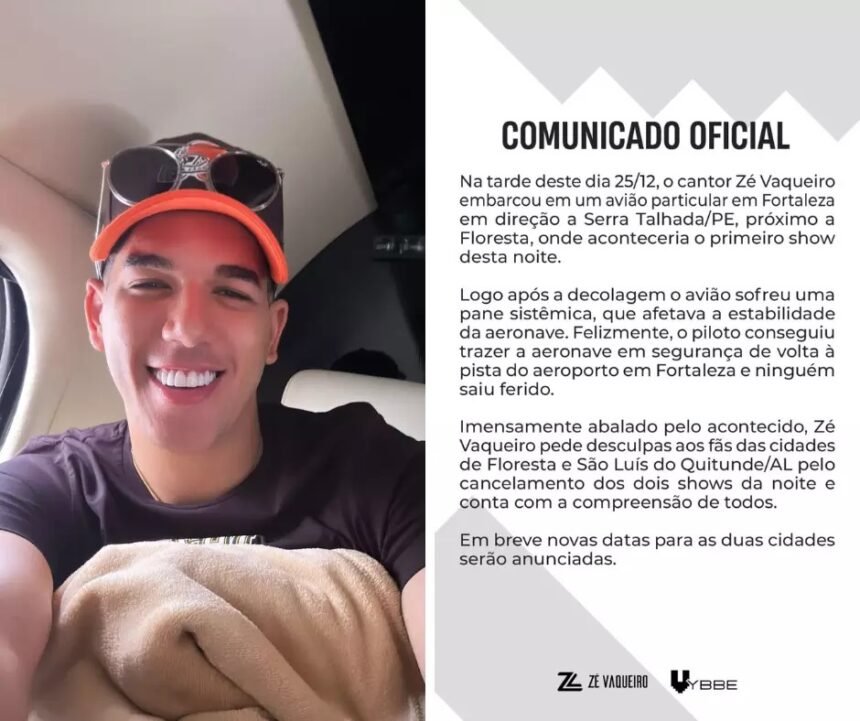 Avião com cantor Zé Vaqueiro sofre pane e retorna a Fortaleza após decolagem