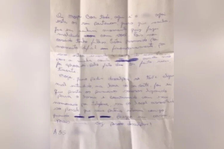 Passageira pula de carro com medo de ser atacada por motorista de app e recebe carta dele