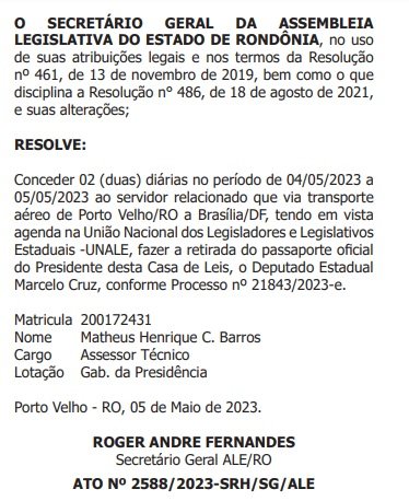 NA CARA DE PAU – Marcelo Cruz promove farra com diárias da ALE/RO