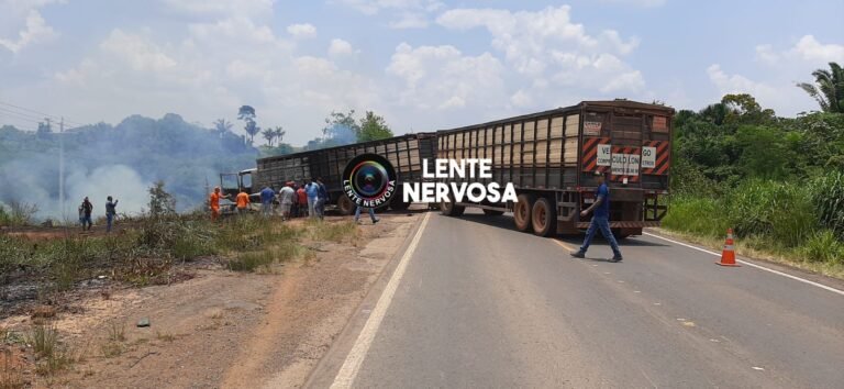 Colisão entre caminhão boiadeiro e Strada resulta em vítima carbonizada na BR-364