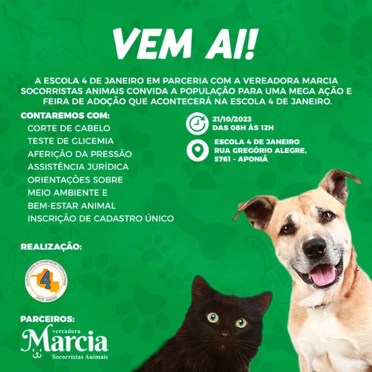 Vereadora Márcia Socorristas Animais convida população para feira de adoção neste sábado (21)