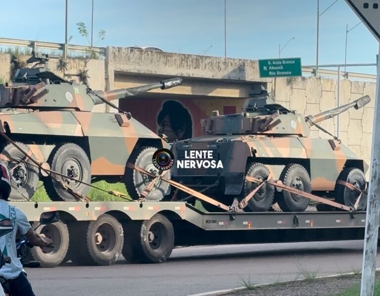 Blindados do exército com canhão chamam a atenção na BR-364, em Porto Velho – VEJA O VÍDEO