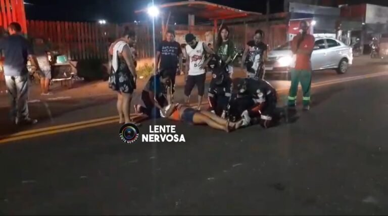 Motociclista e idoso de 70 anos ficam feridos em atropelamento na zona leste