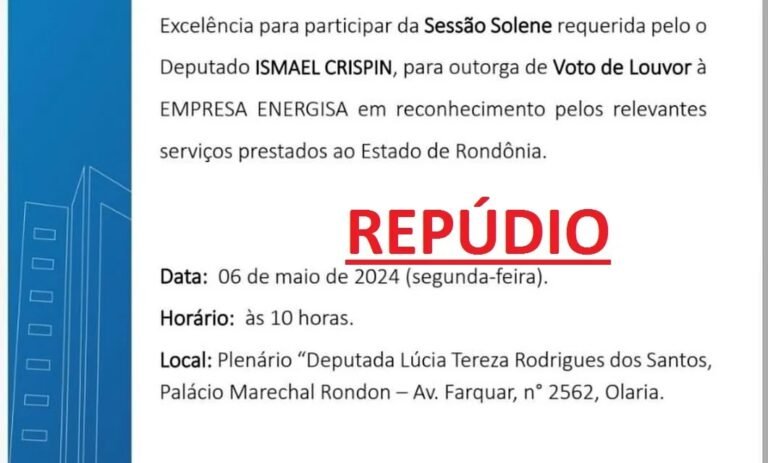 Presidente da ADORO repudia homenagem à Energisa concedida por deputado Ismael Crispin