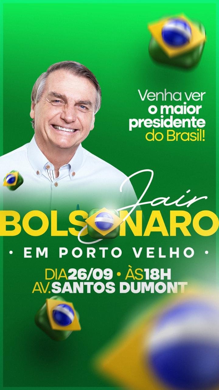 Jair Bolsonaro realiza grande ato político em Porto Velho nesta quinta-feira (26)