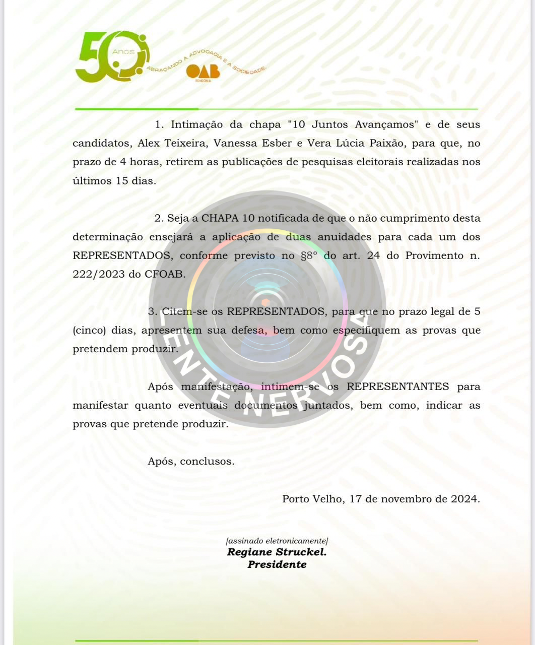 ELEIÇÕES OAB - Integrantes da Chapa 10 fazem divulgação ilegal de pesquisa e são obrigados a remover