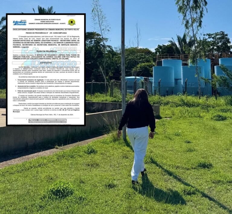 Vereador Edimilson Dourado solicita limpeza e manutenção em espaço público do Cristal da Calama