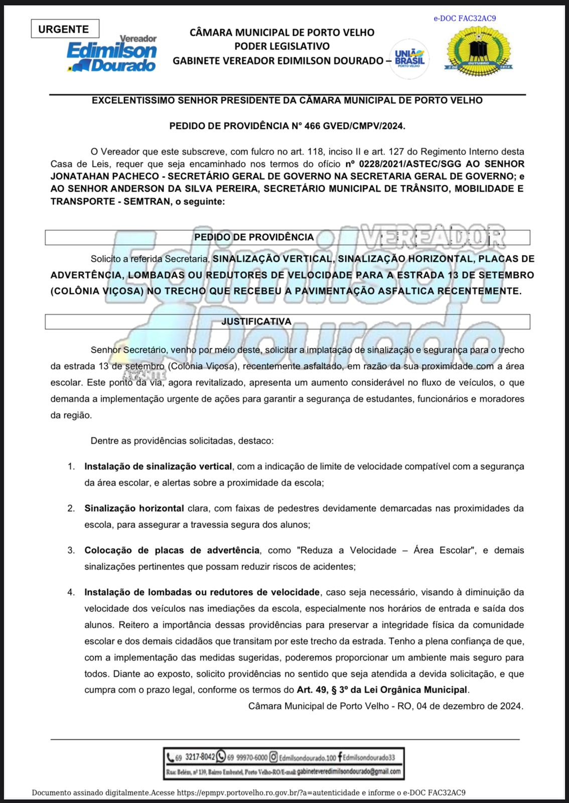 Vereador Edimilson Dourado solicita sinalização na Estrada dos Japoneses para aumentar a segurança no trânsito 3 Vereador Edimilson Dourado solicita sinalização na Estrada dos Japoneses para aumentar a segurança no trânsito