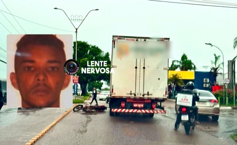 Motociclista cai ao se desequilibrar em “tartarugas” e morre ao ser atropelado por caminhão