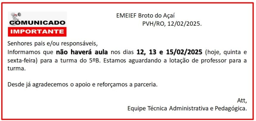 ENSINO PREJUDICADO – Alunos da rede municipal estão há semanas sem professor em escola na zona sul