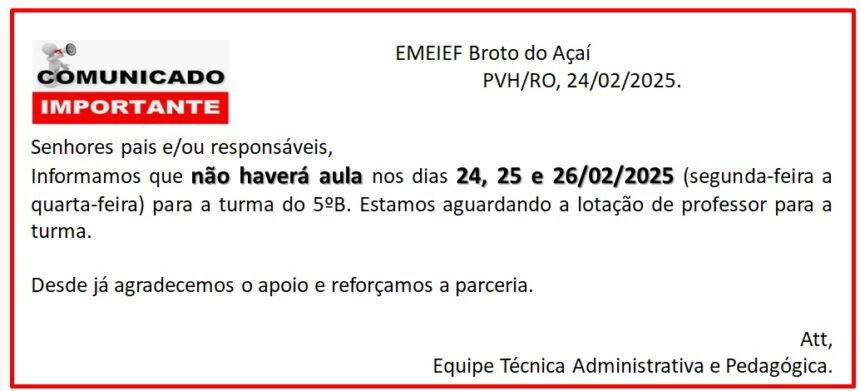 ENSINO PREJUDICADO – Alunos da rede municipal estão há semanas sem professor em escola na zona sul