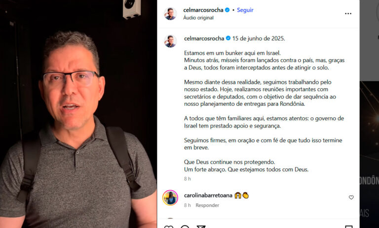 Governador Marcos Rocha relata ataque com mísseis em Israel e diz que comitiva de Rondônia ainda está em bunker