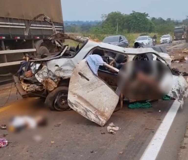 Criança, bebê e dois adultos morrem em colisão frontal de pick-up com carreta na BR-364, em Jaru – VÍDEO