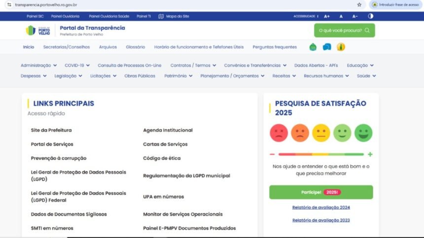 Prefeitura de Porto Velho conquista 95,91 pontos e se consolida entre as mais transparentes do Brasil