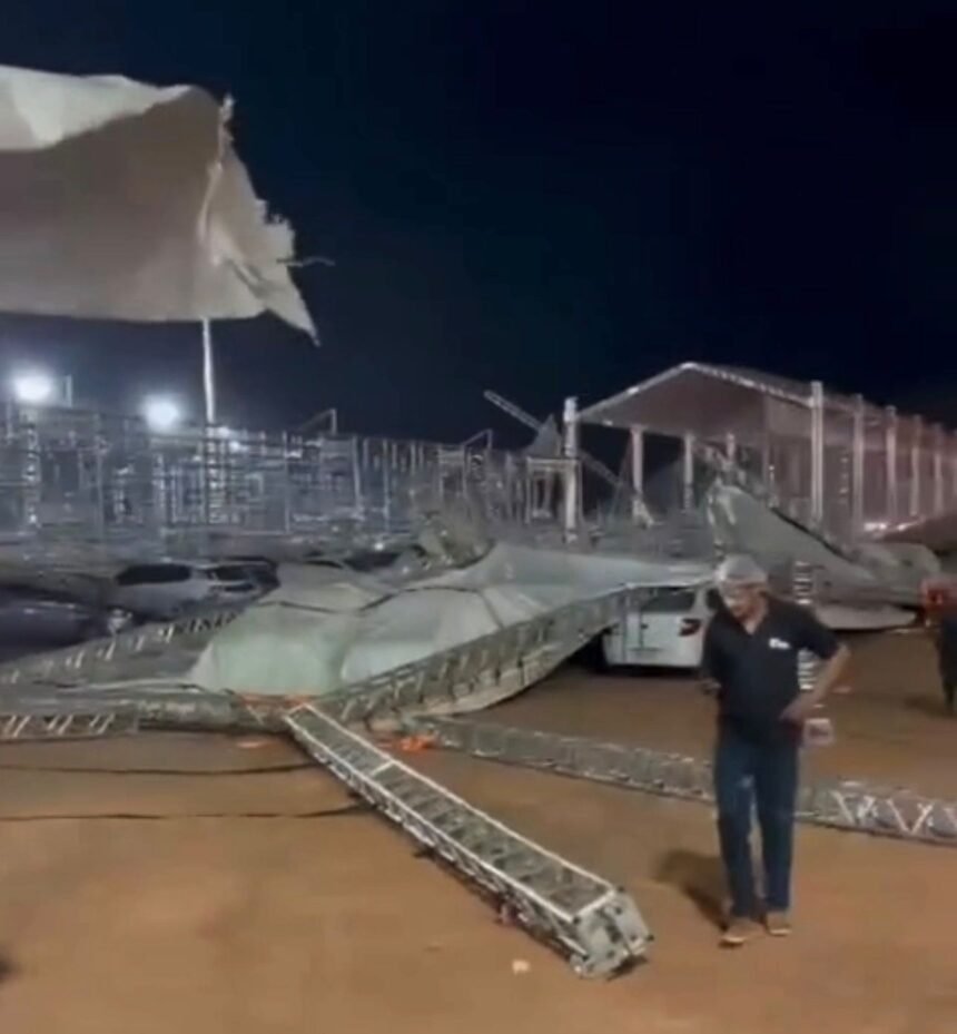 Vento forte arranca cobertura de arquibancada no Autódromo de Mato Grosso e assusta público durante treino da Stock Car - VEJA O VÍDEO 1 Vento forte arranca cobertura de arquibancada no Autódromo de Mato Grosso e assusta público durante treino da Stock Car - VEJA O VÍDEO