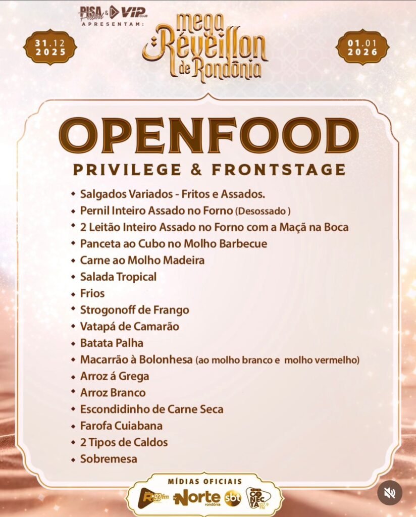 FARTURA – Divulgado Open Bar e Open Food do Mega Réveillon da Vip Club e Pisa Menos