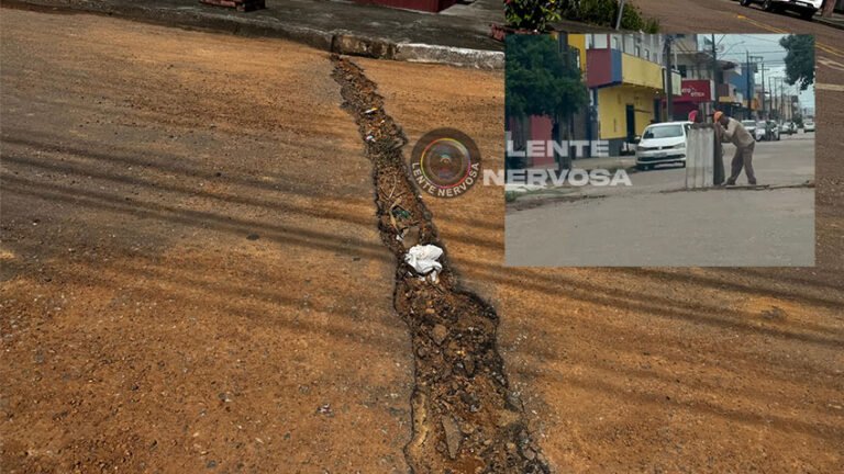 Asfalto é destruído sem autorização para ligar fossa de residência à rede de esgoto na zona sul – VÍDEO