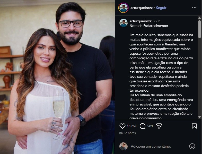 Marido de dentista que morreu durante o parto esclarece causa da morte e atualiza estado de saúde da bebê Maria Flor