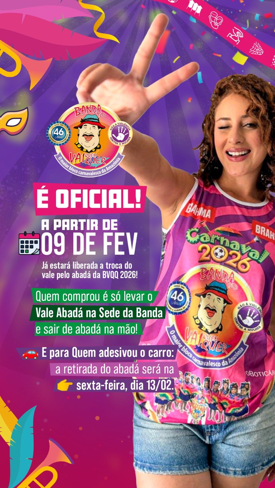 ATENÇÃO, FOLIÕES!! Entrega dos abadás da Banda do Vai Quem Quer começam na próxima segunda-feira na sede do bloco