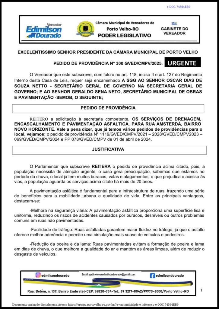 Prefeitura inicia obras de drenagem e asfaltamento na zona sul a pedido do vereador Edimilson Dourado 4 Prefeitura inicia obras de drenagem e asfaltamento na zona sul a pedido do vereador Edimilson Dourado