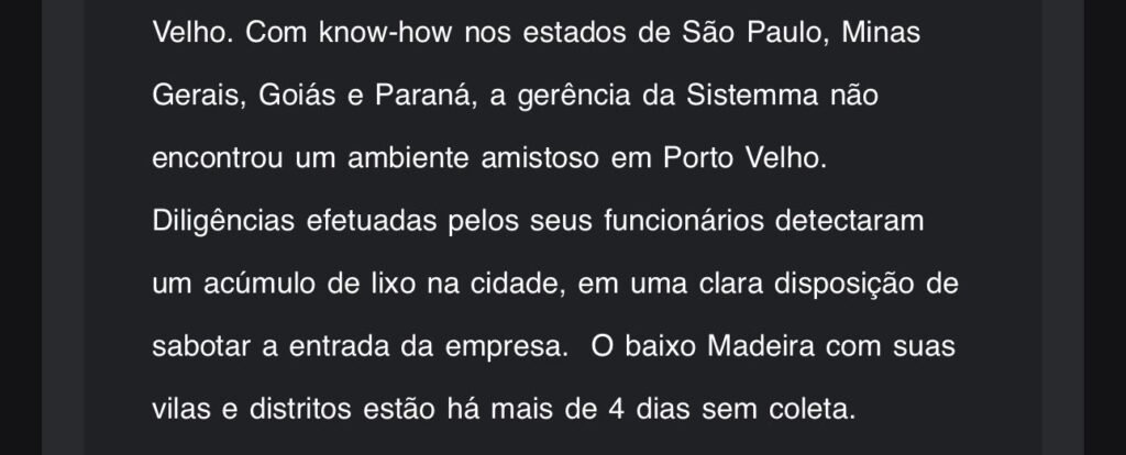 Sistemma assume coleta em Porto Velho, mas foca no passado e levanta dúvidas sobre capacidade de resposta