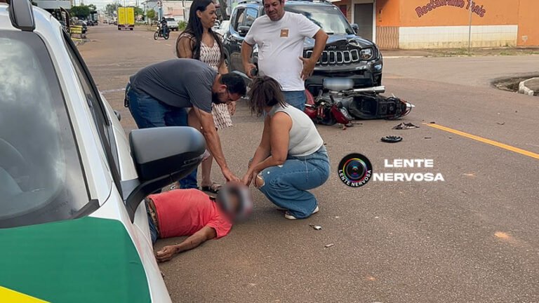 Motociclista invade preferencial e fica gravemente ferido ao ser atingido por automóvel