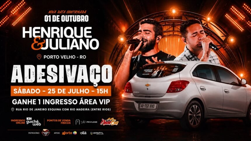 Adesive seu carro neste sábado (25) e ganhe um ingresso para o show de Henrique e Juliano