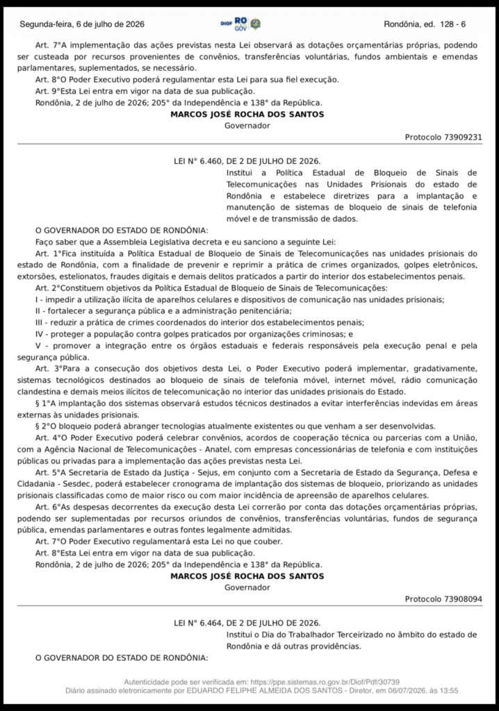 Governo sanciona lei do deputado Jesuino Boabaid que autoriza bloqueio de sinal de celular em presídios para combater o crime organizado 2 Governo sanciona lei do deputado Jesuino Boabaid que autoriza bloqueio de sinal de celular em presídios para combater o crime organizado