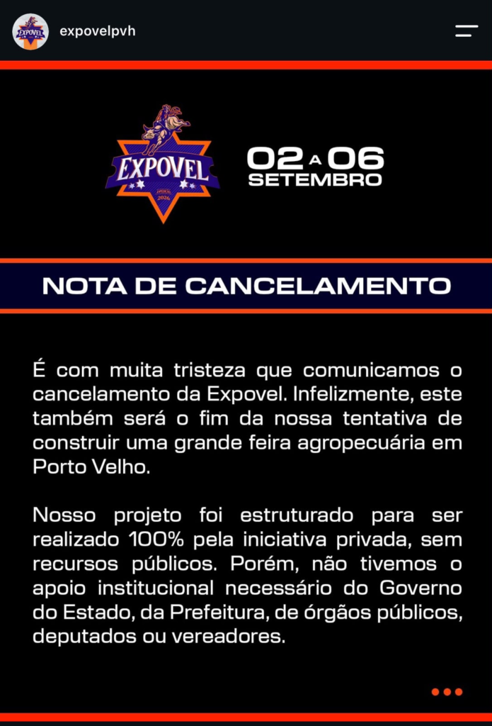 Organização anuncia cancelamento da Expovel, mas afirma que manterá alguns shows 2 Organização anuncia cancelamento da Expovel, mas afirma que manterá alguns shows