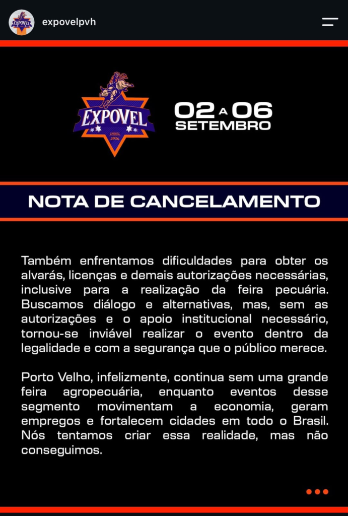Organização anuncia cancelamento da Expovel, mas afirma que manterá alguns shows 3 Organização anuncia cancelamento da Expovel, mas afirma que manterá alguns shows