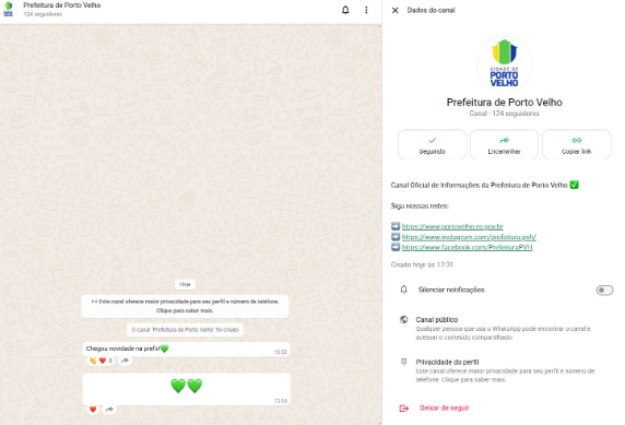 Canal da Prefeitura no WhatsApp facilita acesso da população a serviços e informações